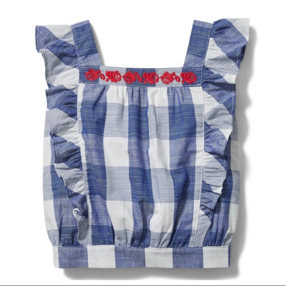 NWT Janie and Jack Floral Embroidered Gingham Top, 6-12 Months